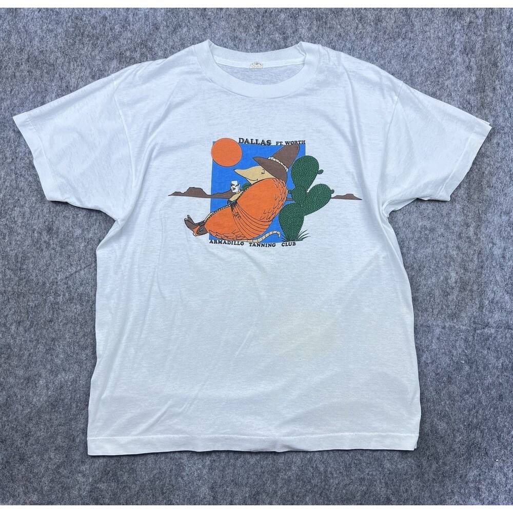 Vtg 80s Screen Stars Men's T-Shirt Fort Worth Tanning Club Single Stitch Size L